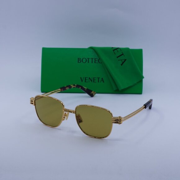 Bottega Veneta BV1380S 002 Sunglasses Gold Square Frame, Yellow Lenses main image 4